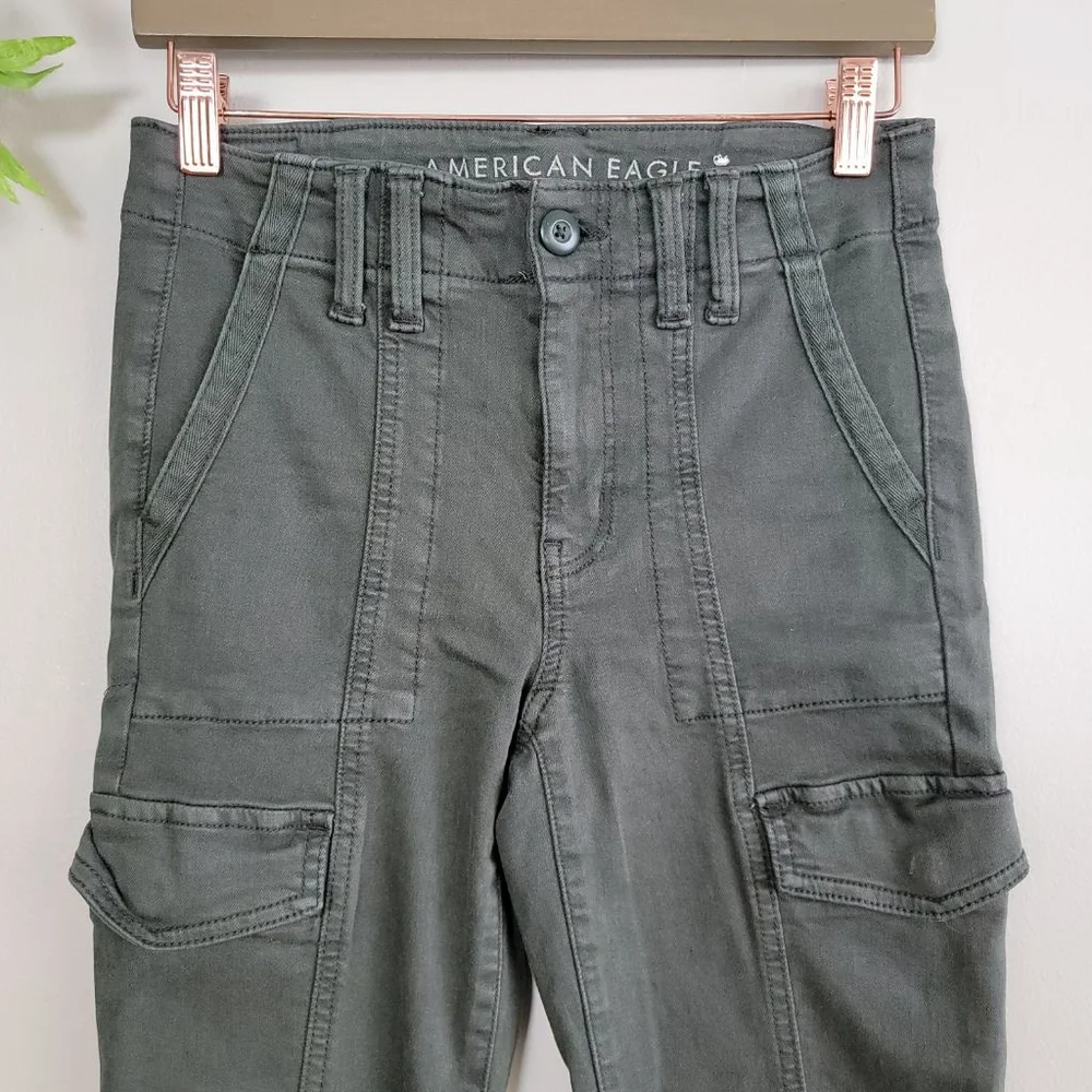 American Eagle Skinny Cargo Utility Jeans Pants Hi Rise Jegging Dark Green AE 4